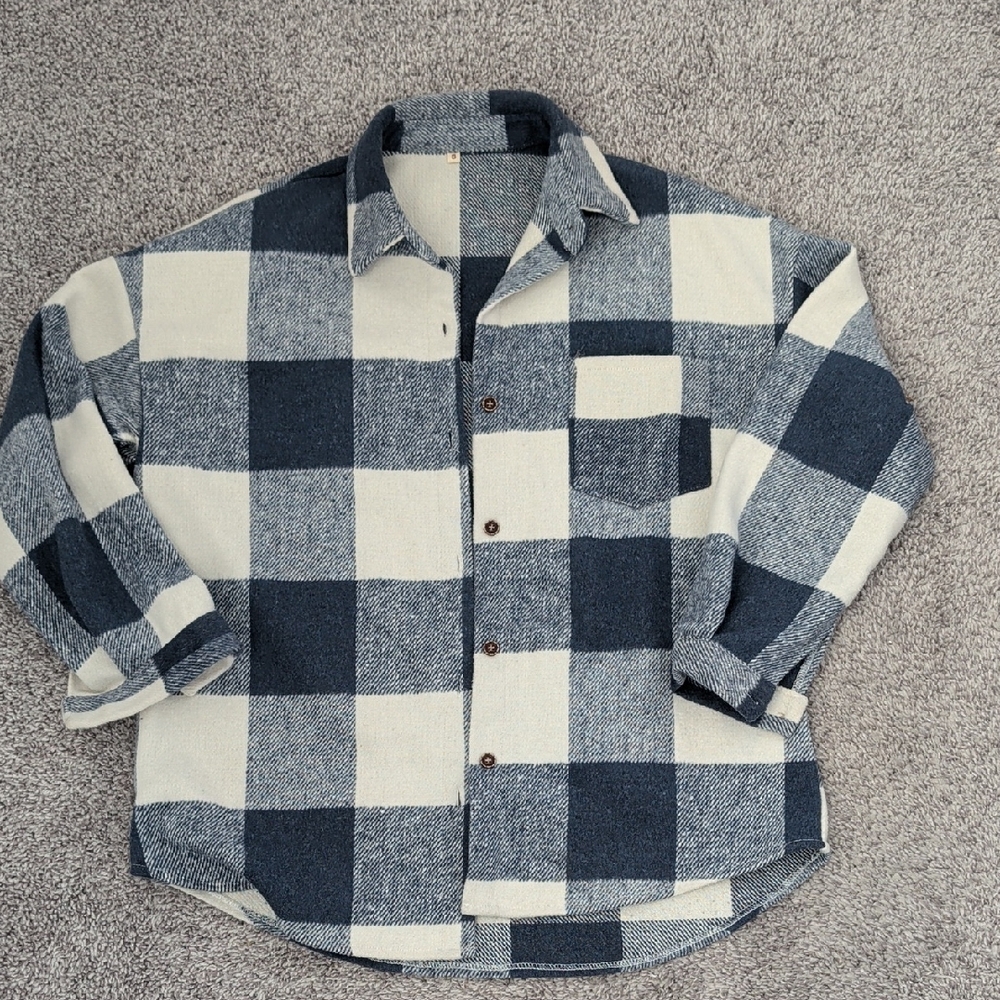 Women's Blue and White Checkered Shirt